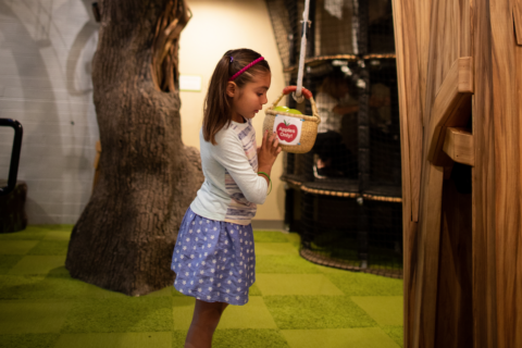 la casa del árbol de la manzana y el sistema de poleas enseñan a los niños sobre las poleas