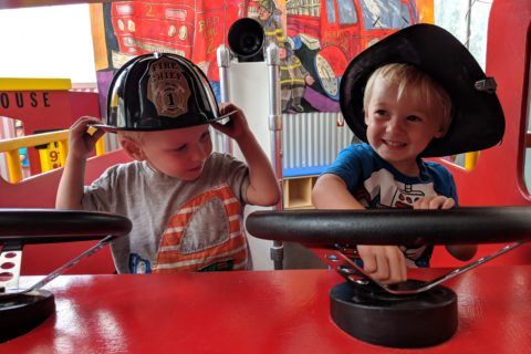 twins in play fire truck