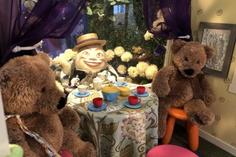 teddy bears in the storybook play cottage