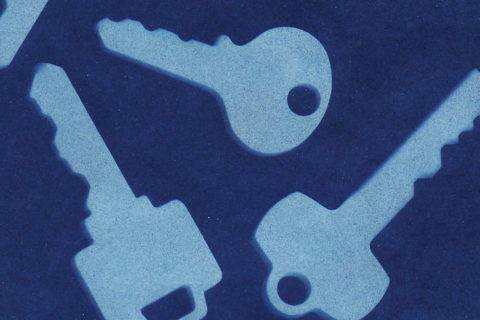 keys printed with sunprint kit on blue paper