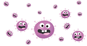 illustration of anthropomorphized coronavirus cells