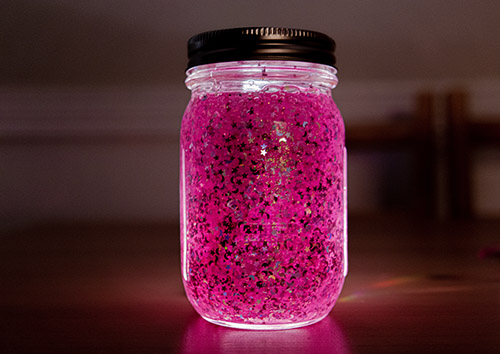 jar filled with glitter and water