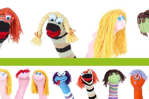 Collage of different funny sock puppets