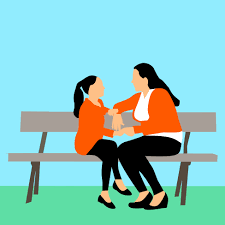 digital drawing of a mother talking to a young child