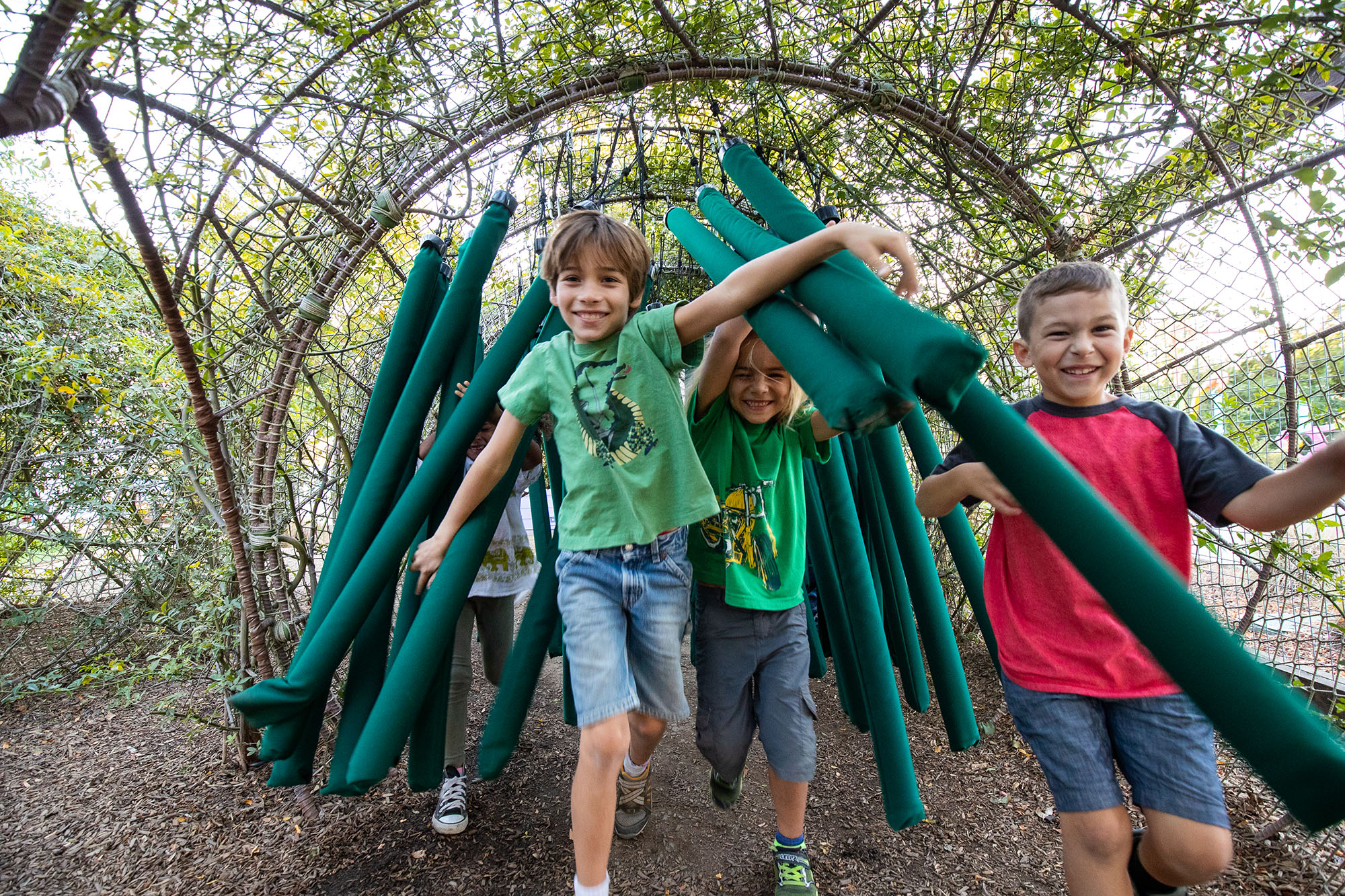 niños jugando en la jungla de tubos