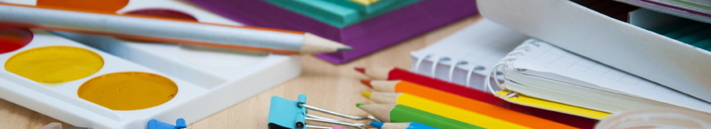 banner image featuring colored pencils and watercolor paints