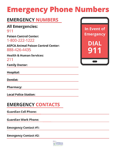 A printable form to hang in your home with Emergency Phone Numbers
