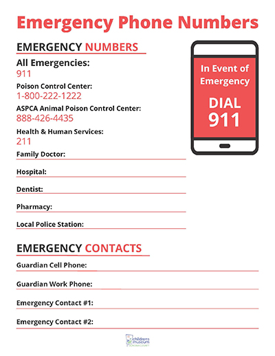 Un formulario imprimible para colgar en su casa con los números de teléfono de emergencia