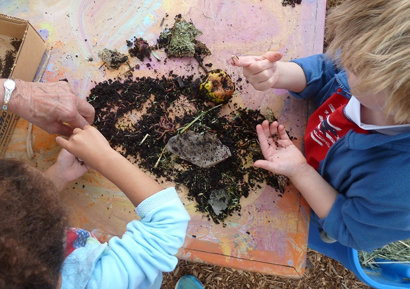 Los niños aprenden sobre las lombrices de tierra en el Museo Infantil del Condado de Sonoma