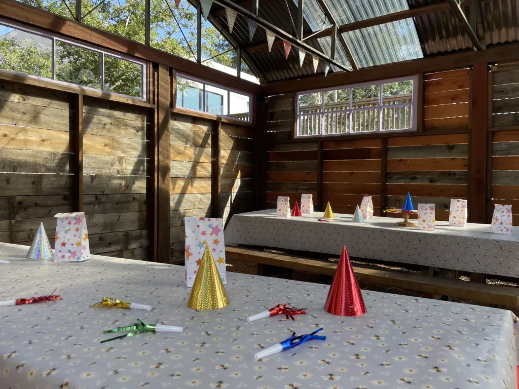 tables at the Party Pavilion decorated for a recent birthday party