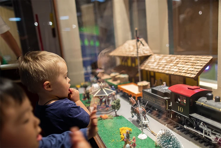 Jesse's Train Station miniature train station exhibit at the children's museum of sonoma county