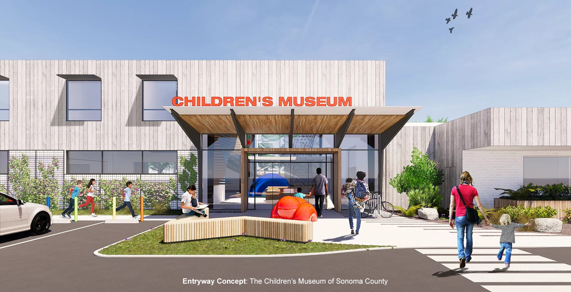 A 3D rendering of the new entryway of the Children's Museum of Sonoma County following the proposed expansion project and UP! capital campaign.