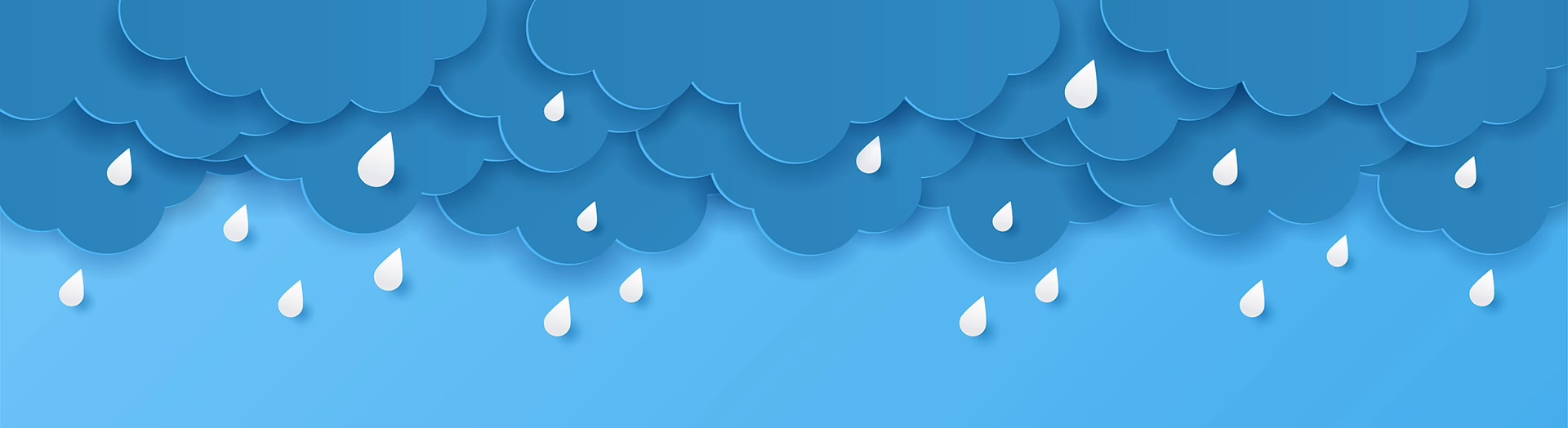 Recorte de papel de nubes y gotas de lluvia sobre fondo azul.