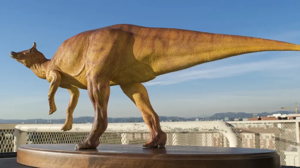 A statue of Augustynolophus morrisi ”Auggie” California’s State Dinosaur at the Los Angeles County Museum of Natural History