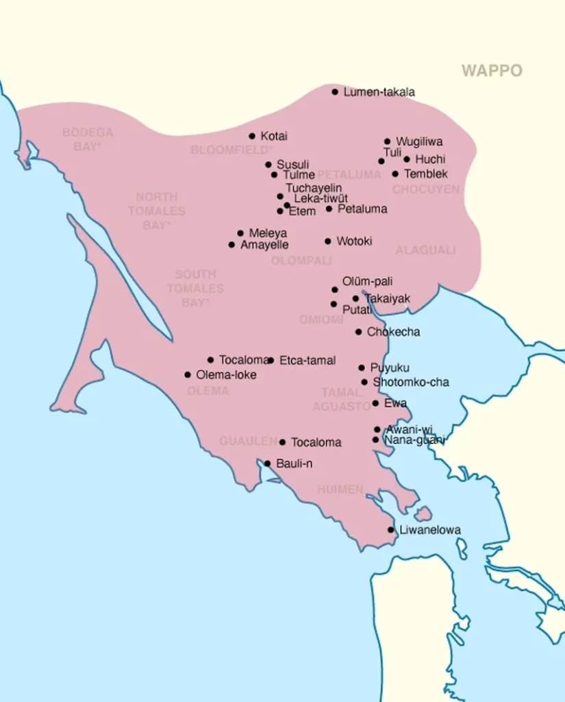 Coast Miwok territory map – Source: By Noahedits - Own work, CC BY-SA 4.0, via Wikimedia